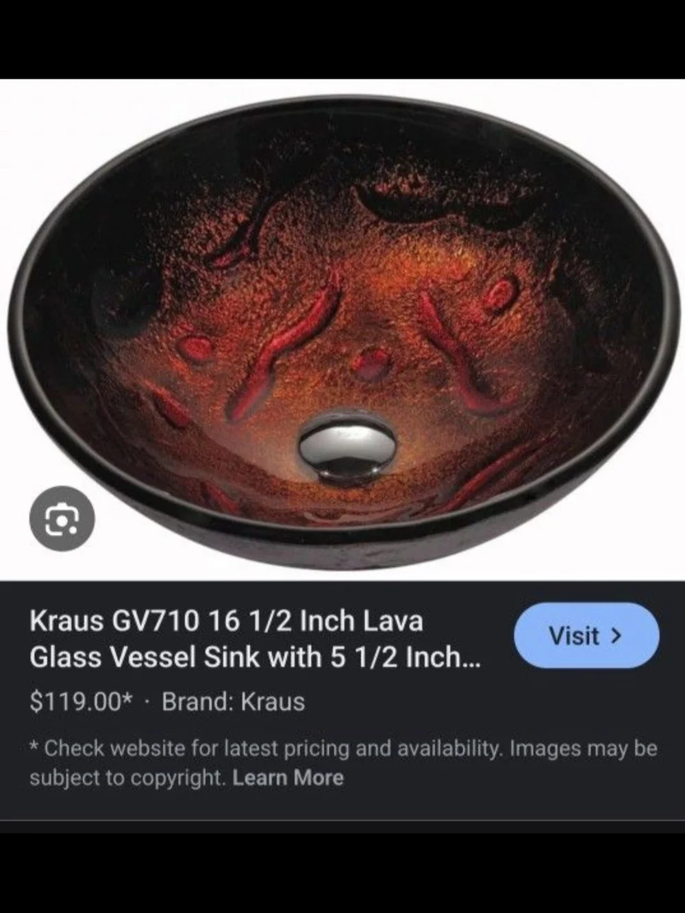 Kraus Above Counter Lava Glass Vessel Sink